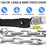 Chain Lock with Key eLinkSmart Waterproof Bicycle 100CM Chain Lock for Bike Scooter Motorcycle Door Fence Gate Fingerprint Bluetooth App Heavy Duty Outdoor Security