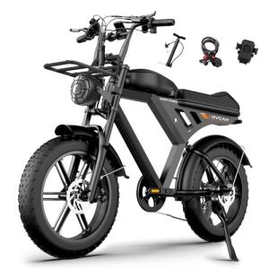MOVCAN V30 20in Fat Tire Electric Bike for Adults 1000W(Peak 1500W) Motor,28MPH & 70 Miles,with Basket,7 Speed Gear Full Suspension,Digital Display, Electric Bicycle for Commuting/ Off-roading,Black