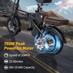 sepado Folding Electric Bike for Adults,750W Peak Motor Folding ebike,20mph Speed,36V Removeable Battery,40miles PAS Range,14 inch Compact Foldable Electric Bike for Leisure Riding Commuting