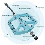 BUCKLOS Mountain Bike Pedals MTB Pedals Flat, Bicycle Road Bike Adult Large Platform Pedal with Non-Slip Grips for Gravel/Ebike/Hybrid Bikes/Beach Cruiser(9/16 Nylon Blue)