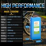 VATOSO 48V 10Ah Lithium Ebike Battery with 30A BMS, Compatible with 100W-800W Motors, for Electric Bikes, Scooters, ATVs, Electric Dirt Bikes