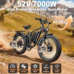 7000W Peak Dual-Motor-Ebike for Adults with 52V 34AH(1768Wh) Battery, 45MPH Fast E-Bike 100 Miles, 24" Fat Tire Electric Bike for Adults, Full Suspension Electric Bicycle Snow Off-Road (Black)