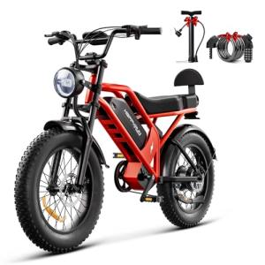 HAPPYRUN 1500W Electric Bike for Adults, 48V 18Ah Removable Battery, 20" Fat Tire E-Bike, 32MPH & 68+ Miles Range, 7-Speed Transmission, All-Terrain Mountain Ebike for Men & Women (Orange-red)
