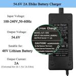Electric Bike Charger 48V, 54.6V 2A Charger (5 Plugs) Fast Universal for 48V Lithium Battery, Compatible with Ebike, One Wheel, Electric Bicycle, Rad Power Bike