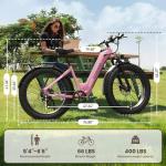 PUCKIPUPPY Electric Bike for Adults 960W, Step-Through Design, 26" Fat Tire Electric Mountain Hunting Bike, 48V 15AH Max 28MPH Off-Road Ebike with Rear Storage Shelf (Pearl Red)