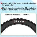20x4 Inner Tube Compatible with E-Bikes Mountain Bikes Fat Tire Bike Tube Schrader Valve Butyl Rubber with Tire Lever,Valve Core,Remover Tool,Tire Stem Valve Caps Bicycle Inner Tube