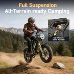 HiKeep Electric Bike for Adults - 1500W Peak Motor, 48V15.6Ah Battery, 28MPH Fat Tire Ebike with Dual Suspension, 20 × 4.0 Inch All-Terrain Tires, Dual Mechanical Disc Brake, Safety Tested to UL 2849