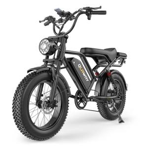 Qlaway 20" Fat Tire Electric Motorcycle Ebikes for Adults, 750w Electric Dirt Bike with Full Suspension, 48V 18AH Battery Moped, 31MPH(50KM/H) Max Speed, 40-70 Miles Range, LED Headlight,Turn Signals