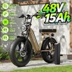 TST Electric Bike for Adults, 1500W Peak Motor Ebike with 48V 15Ah Built-in Battery, 60 Miles Range 28 MPH Electric Bicycle, 20" Fat Tire Step-Thru E Bike with Rear Seat, Safety Tested to UL 2849
