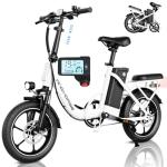 WINDHORSE 16" Folding Electric Bike for Adults, 630W Peak Motor, 20MPH, 19–35 Miles Pedal Assist Range, LCD Display, Suspension, Dual Disc Brakes, Removable Battery, Commuter Ebike (Pure White)