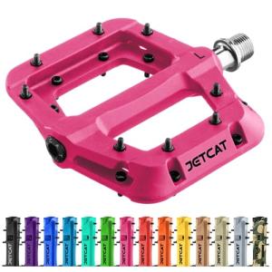 JETCAT Mountain Bike Pedals Flat - MTB Pedals Flat, Bicycle Pedals for BMX/MTN/Road/Gravel/EBike, BMX Pedals, Platform Pedals, Adults & Kids Bike Replacement - Pink 9/16