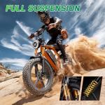 TST Electric Bike for Adults, 1500W Peak Motor 28 MPH 60 Miles Fat Tire E Bike with 48V 15Ah Removable Battery 20" Electric Dirt Bike Hydraulic Suspension, Orange, Safety Tested to UL 2849