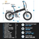 Jasion EBS Electric Bike for Adults, 1000W Peak Motor up to 25MPH Top Speed Ebike, Aluminum 20'' Fat Tire Electric Bike Built-in 48V Removable Battery with 55 Max Miles, Folding Ebikes for Adults
