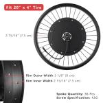AW 20"x4" Fat Tire 48V Ebike Electric Front Wheel Bicycle Kit Electric Bike Conversion Kit 1000W Hub Motor Kit Dual Mode Controller