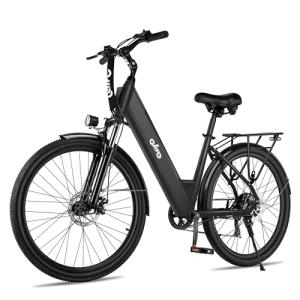 Qlife Cityone 26" Electric Bike for Adults, Peak 750W Step-Through Ebike, 40-Mile Range, Up to 22 MPH, Removable Battery, 7-Speed Commuter Electric Bike, City Comfort Ride, Black/FR