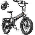 Jasion EB7 20" Foldable Electric Bike Fat Tire for Adults, 1200W Peak, 48V Removable UL-Certified Battery, 28MPH 55 Mi Range Commuter Electric Bike with Dual Suspension for City,Beach,Snow,Mountain