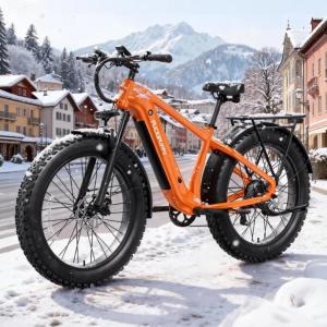 PUCKIPUPPY Electric Bike for Adults with 960W(Peak), 26" Fat Tire Electric Mountain Bike，48V 15AH Removable Battery Ebike, 28MPH Aluminum Frame E Bike with Rear Storage Shelf, Beagle(Orange)