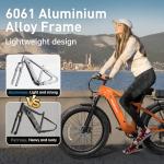 PUCKIPUPPY Electric Bike for Adults with 960W(Peak), 26" Fat Tire Electric Mountain Bike，48V 15AH Removable Battery Ebike, 28MPH Aluminum Frame E Bike with Rear Storage Shelf, Beagle(Orange)