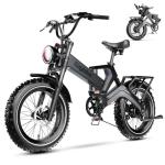 Foldable Electric Bike for Adults, 2000W Peak Motor Ebike, 48V 25AH Removable Battery, 20"x4.0" Fat Tires 35MPH Dirt Bike, 100 Miles Hydraulic Brake Magnesium alloy Frame Folding Mountain Bicycle Grey