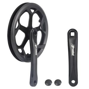 Prowheel E Bike/ Bike Crankset 1 Piece/Single 48T/52T Steel Chainring with Double Chain Cover 170mm Aluminium Alloy Arm for Single Speed and 6/7/8 Speeds Electric Bike,Bicycles, Folding Bicycle