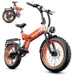 vefreedom Folding Electric Bike for Adults,Fast Ebike,20" x4.0 Fat Tire Commuting Electric Mountain Bike,Step-Thru Bicycle，Orange