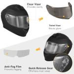 Favoto Full Face Motorcycle Helmet with 2 Visors and Anti-fog Film, DOT Approved Street Bike Helmet for Adult Men Women Matte Black Size Large