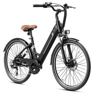Jasion 26" Electric Bike for Adults,1200W Peak Motor 28MPH City Commuter Ebike,50 Miles Range,Internal Removable Electric Bicycle,4 Riding Modes and Front Fork Suspension,UL2849 Certified