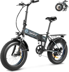 ANCHEER Folding Electric Bike for Adults, Electric Bicycle with 500W Brushless Motor(Peak 800W), 48V/499Wh Hidden Battery, Up to 55 Miles, 20"*4.0 Fat Tire Ebike, 7 Speed Gear