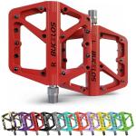 BUCKLOS Mountain Bike Pedals MTB Pedals Flat, Bicycle Road Bike Adult Large Platform Pedal with Non-Slip Grips for Gravel/Ebike/Hybrid Bikes/Beach Cruiser(9/16 Nylon Red)