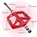 BUCKLOS Mountain Bike Pedals MTB Pedals Flat, Bicycle Road Bike Adult Large Platform Pedal with Non-Slip Grips for Gravel/Ebike/Hybrid Bikes/Beach Cruiser(9/16 Nylon Red)