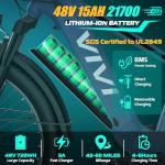 Vivi ACE01 Electric Bike for Adults, 26" x 4.0 Fat Tire Ebike, 1475W Peak Motor Torque Sensor Electric Mountain Bike, 25MPH Electric Bicycle with 48V 15AH Battery, Hydraulic Brake, UL 2849 Certified