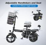 Mdeam Foldable Electric Bike for Adult,14" Ebike with Passenger Seat Peak 500W Motor 18.6MPH 30+ Miles(MAX) E-Bike with 48V Removable Battery/Shock Absorber/LCD Display/USB Phone Holder/Front Basket