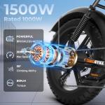 Tamobyke V29 Electric Bike for Adults, 1500 Motor (Peak), 30 MPH Electric Dirt ebike, 20'' Fat Tire E-Bike with 48V 15.6AH Battery, Full Suspension Mechanical Disc Brakes, E Bike for Snow, Sand, Road