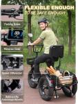 Meetone Breeze Folding Electric Tricycle for Adults, 1000W Electric Trike, 20MPH 100Miles 3 Wheel Electric Bike, Reverse Gear, Rear Differential, 450lbs Load,F&R Baskets,4'' Wide Fat Tire,UL Certified