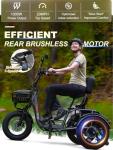 Meetone Breeze Folding Electric Tricycle for Adults, 1000W Electric Trike, 20MPH 100Miles 3 Wheel Electric Bike, Reverse Gear, Rear Differential, 450lbs Load,F&R Baskets,4'' Wide Fat Tire,UL Certified