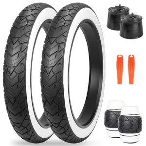 ZUKKA 26 x 4.0 E-Bike Tire 1/2 Pack Fat Tire High Performance Fat White Wall Replacement Folding Mountain Bike Tire High-Density Bike Tires for MTB E Bikes