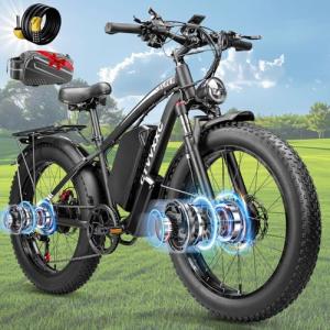 CTVVXXC 9000W Dual Motor Ebike for Adults Men 45MPH - Fast Electric Bike with 52V 34Ah Battery Up to 100 Miles,Lockable Suspension 24" Fat Tire Electric Bicycle for Off-Road Mountain Snow Commuter