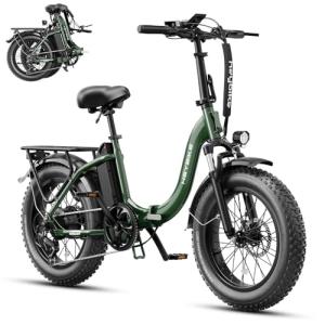Heybike Ranger 2.0 Electric Bike for Adults, 1400W Peak Motor Ebike, 20'' Fat Tire Step-Thru E Bike with 600Wh Removable Battery, Up to 28MPH & 60 Miles, All-Terrain Folding Electric Bicycle–Green