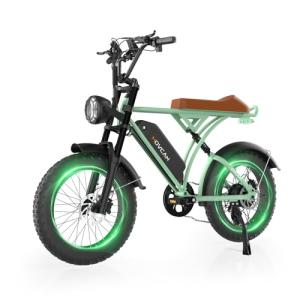 Movcan V60 Electric Bike for Adults, 1000W Motor 30MPH Top Speed 20” Fat Tire Electric Bike, 48V 15.6Ah Removable Battery Ebike, 7-Speed Full Suspension Electric Dirt Bike, Green