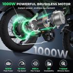 Movcan V60 Electric Bike for Adults, 1000W Motor 30MPH Top Speed 20” Fat Tire Electric Bike, 48V 15.6Ah Removable Battery Ebike, 7-Speed Full Suspension Electric Dirt Bike, Green