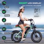 Movcan V60 Electric Bike for Adults, 1000W Motor 30MPH Top Speed 20” Fat Tire Electric Bike, 48V 15.6Ah Removable Battery Ebike, 7-Speed Full Suspension Electric Dirt Bike, Green