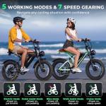 Movcan V60 Electric Bike for Adults, 1000W Motor 30MPH Top Speed 20” Fat Tire Electric Bike, 48V 15.6Ah Removable Battery Ebike, 7-Speed Full Suspension Electric Dirt Bike, Green