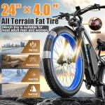 GAMVIRE (24" V7 Blue 52V 19.2Ah Battery Electric Bike for Adults, 1500W Peak 2000W EBike Up to 36 MPH and 70 Miles, Hydraulic Disc Brake, 21-Speed Off Road Snow Mountain Fat Tire Fast E-Bike