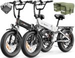 Jasion X-Hunter Electric Bike for Adults,1400W Peak Motor 30MPH 70+ Miles Foldable Ebike,624WH Removable Battery,Full Suspension 20’’*4 Fat Tire Bicycle for Commute,Snow,Mountain,7-Speed,Black+White