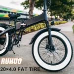 RUHUO 2-Pack 20x4.0 Fat Bike Tire, 20 Inch Mountain Bike Tires & Tubes Set, Folding Replacement Bicycle Tires with Tire Levers for Off-Road Bike, Ebike (Black & White)