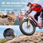 PUCKIPUPPY Electric Bike for Adults 960W, 26" Fat Tire, Step-Through Design Electric Mountain Hunting Bike, 48V 15AH Max 28MPH Off-Road Ebike with Rear Storage Shelf (Purple)