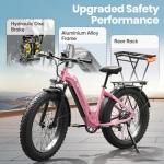 PUCKIPUPPY Electric Bike for Adults 960W, 26" Fat Tire, Step-Through Design Electric Mountain Hunting Bike, 48V 15AH Max 28MPH Off-Road Ebike with Rear Storage Shelf (Purple)