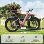 PUCKIPUPPY Electric Bike for Adults 960W, 26" Fat Tire, Step-Through Design Electric Mountain Hunting Bike, 48V 15AH Max 28MPH Off-Road Ebike with Rear Storage Shelf (Purple)