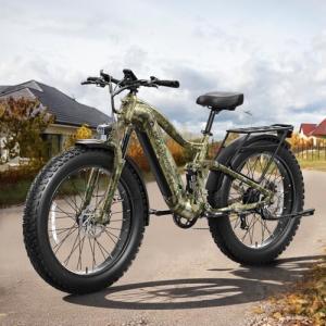 PUCKIPUPPY Boxer Electric Bike for Adults 960W, 48V 20AH Battery Ebike, Full Suspension 26" Fat Tire E Bike, 28MPH 80Miles Range Mountain Electric Bicycle, 7 Speed Hydraulic Disc Brakes