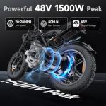 GLOBALKEEP 1500W Peak Electric Bike for Adults, 20" x4.0 Fat Tire Ebike with Pro Mid-Suspension, 48V 15.6Ah Battery 28MPH, High-Torque Scrambler Style Street Legal Commuter, UL 2849 Certified